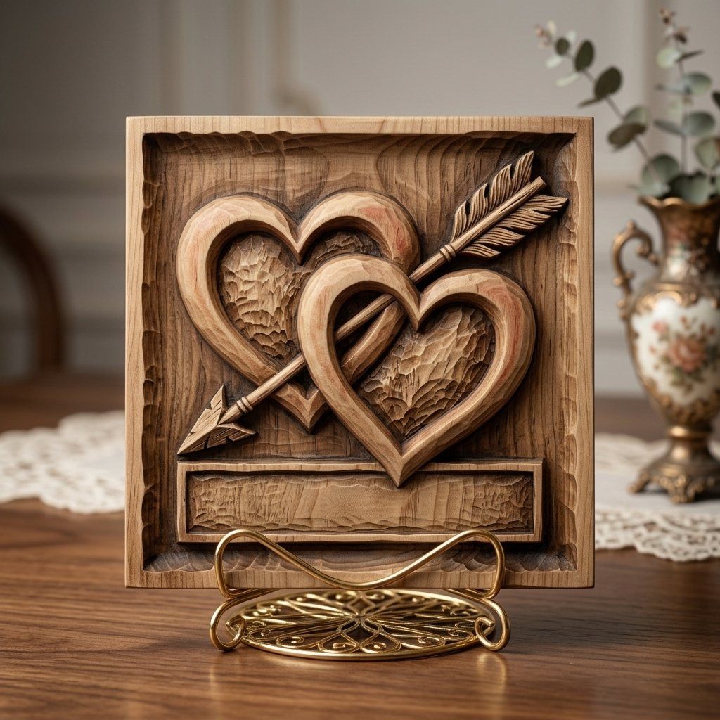 Romantic Intertwined Hearts Wall Art bas-relief STL — view 4
