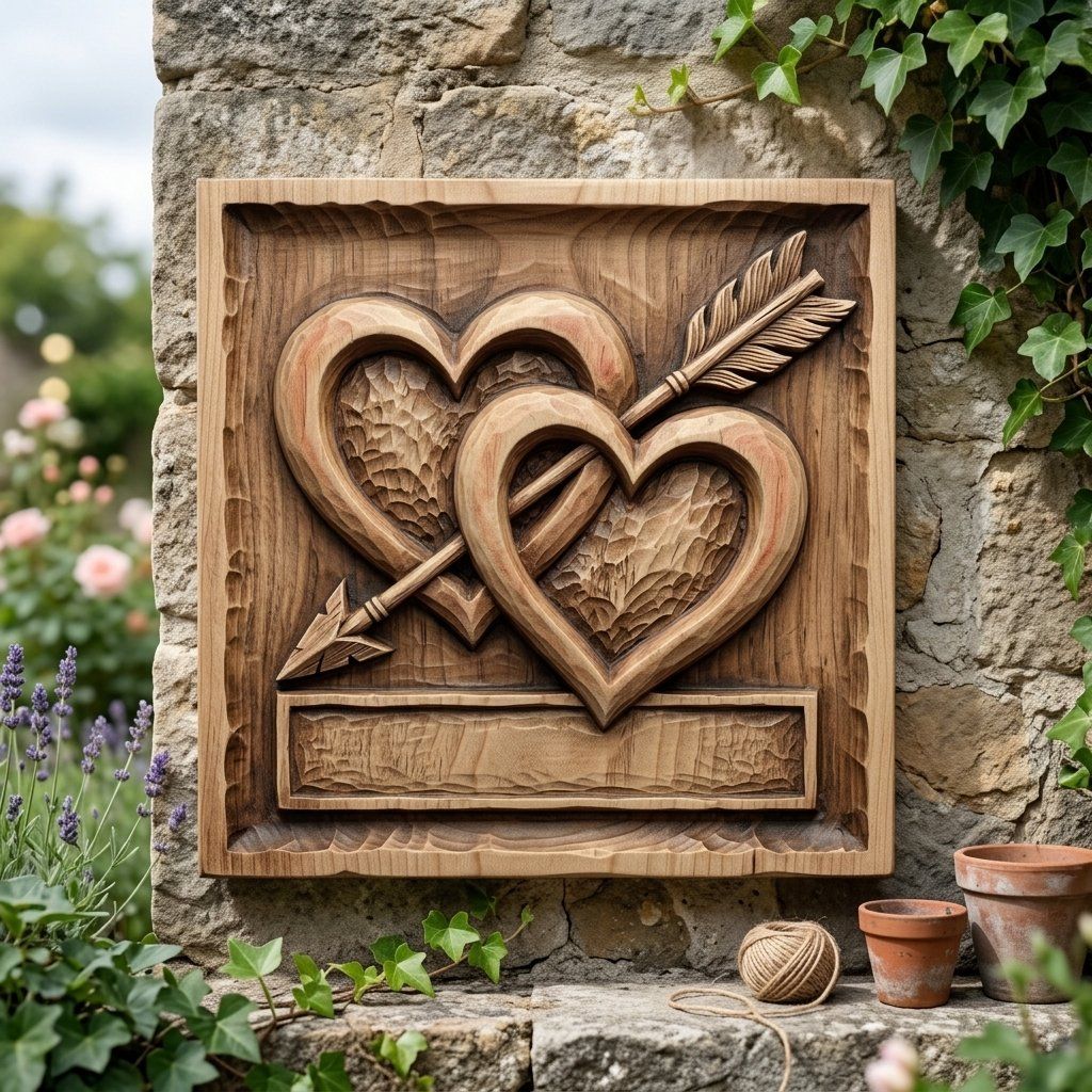 Romantic Intertwined Hearts Wall Art bas-relief STL — view 5