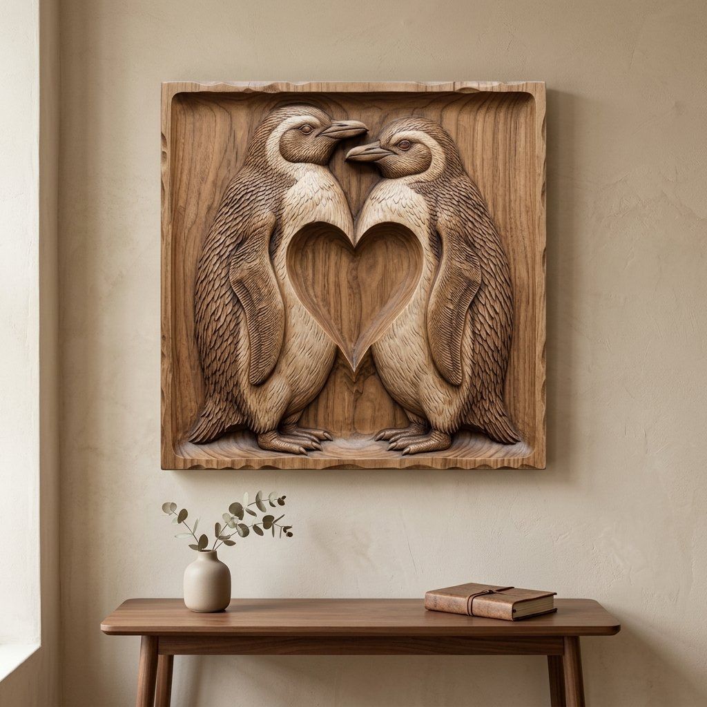 Romantic Penguins Heart CNC Relief STL bas-relief STL — view 12