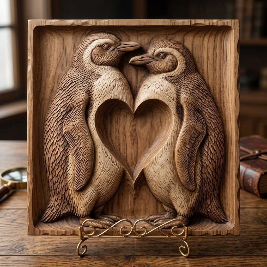 Romantic Penguins Heart CNC Relief STL bas-relief STL — view 13