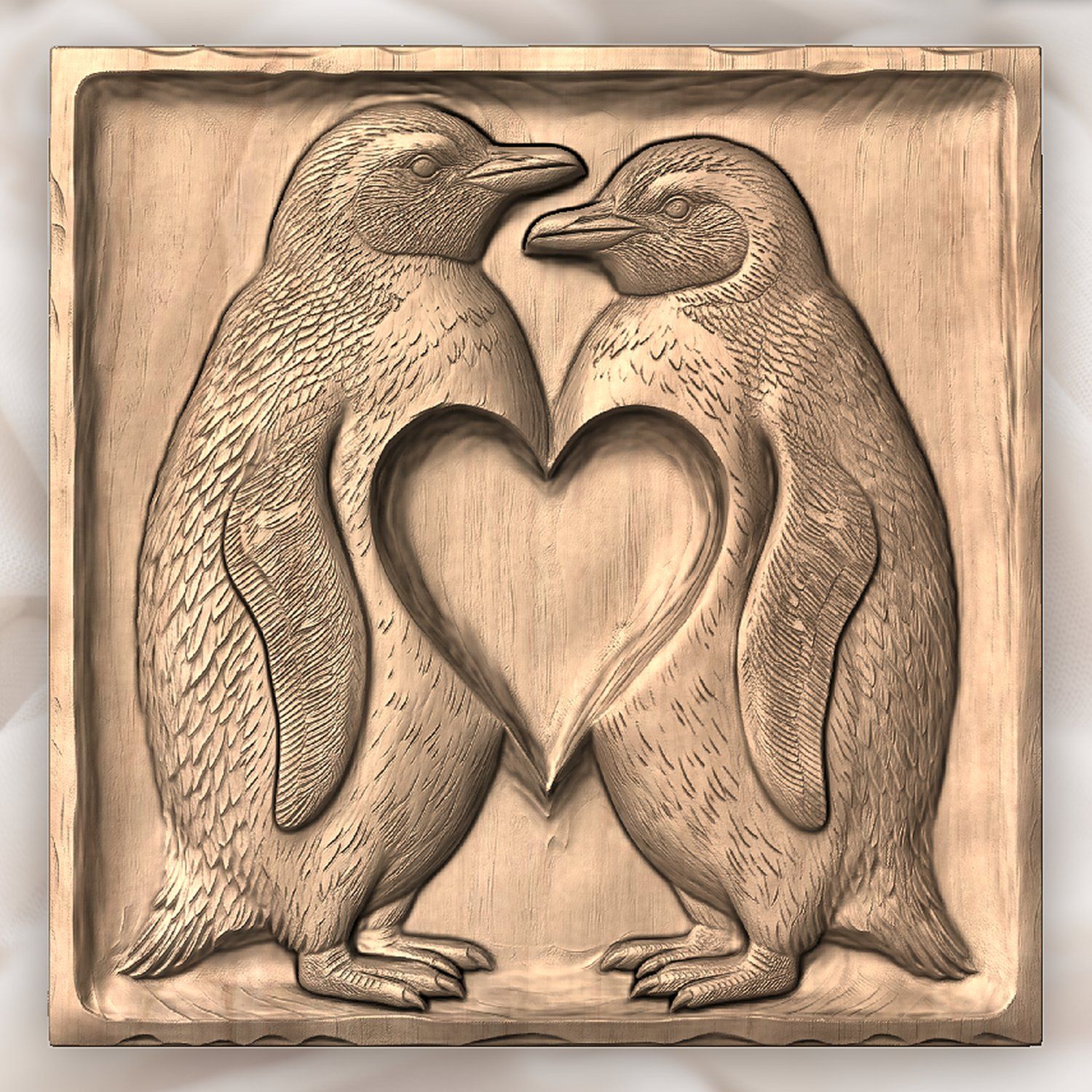 Romantic Penguins Heart CNC Relief STL bas-relief STL — view 3