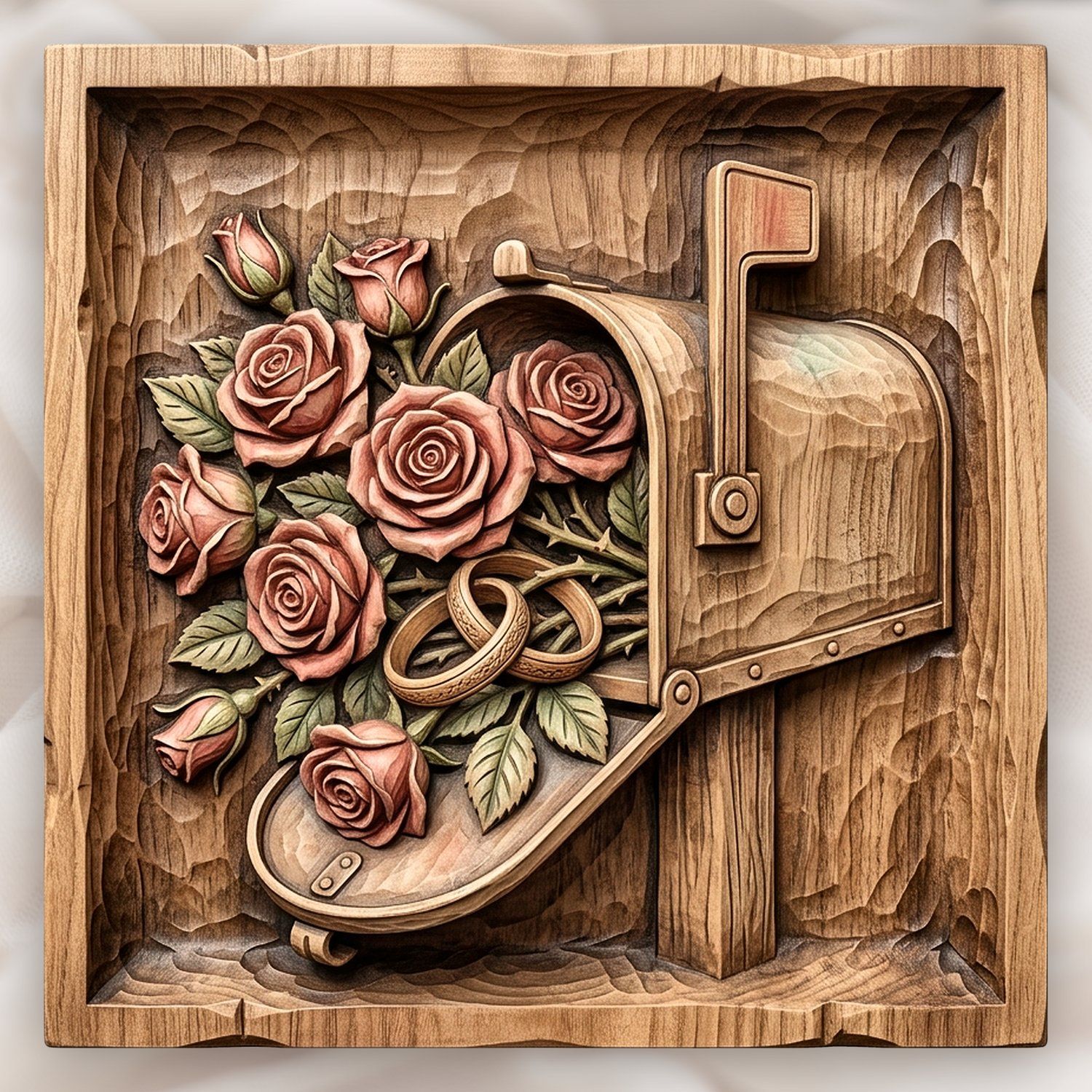 Romantic Rose Wedding Mailbox CNC Relief STL bas-relief STL design