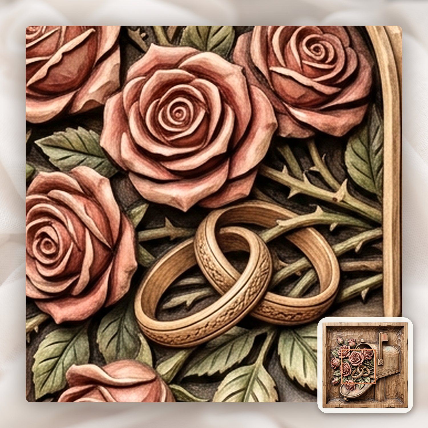 Romantic Rose Wedding Mailbox CNC Relief STL bas-relief STL — view 11