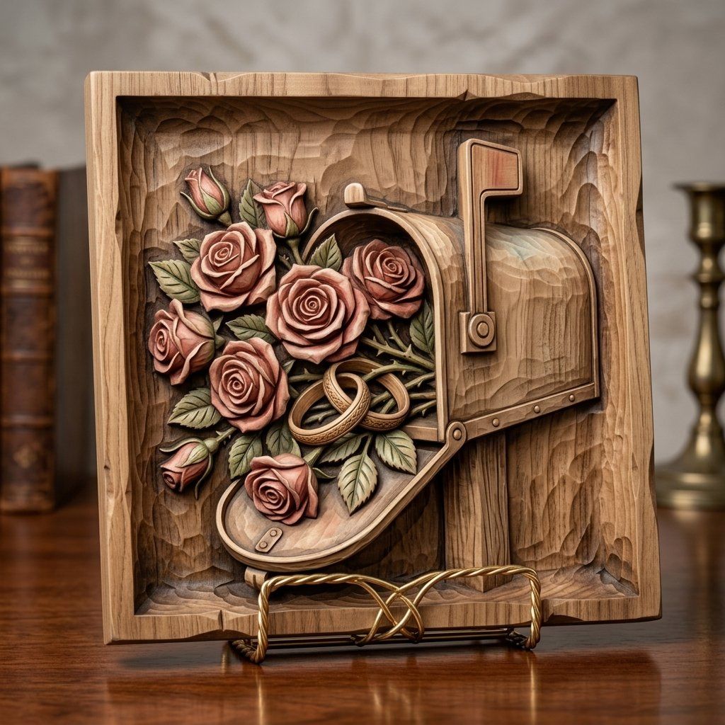 Romantic Rose Wedding Mailbox CNC Relief STL bas-relief STL — view 4