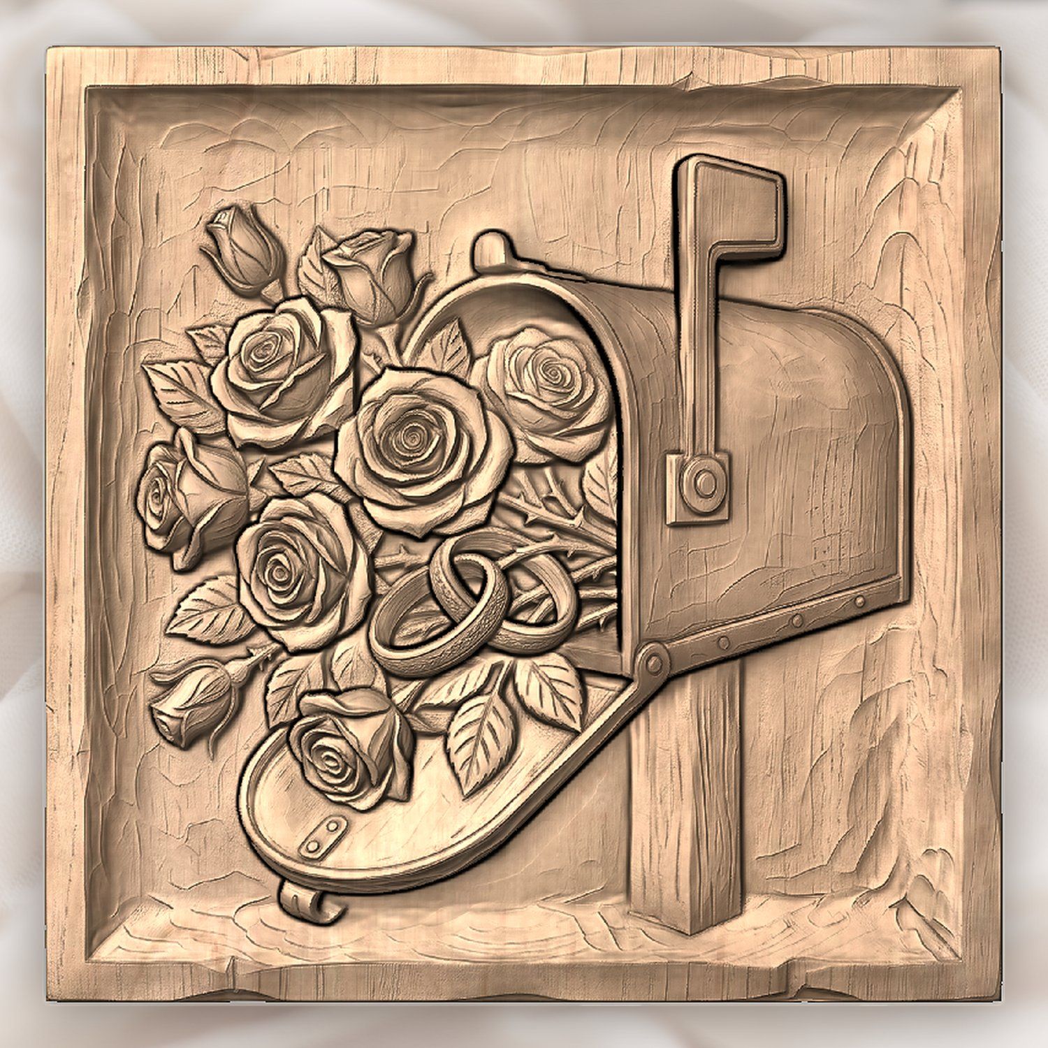 Romantic Rose Wedding Mailbox CNC Relief STL bas-relief STL — view 3