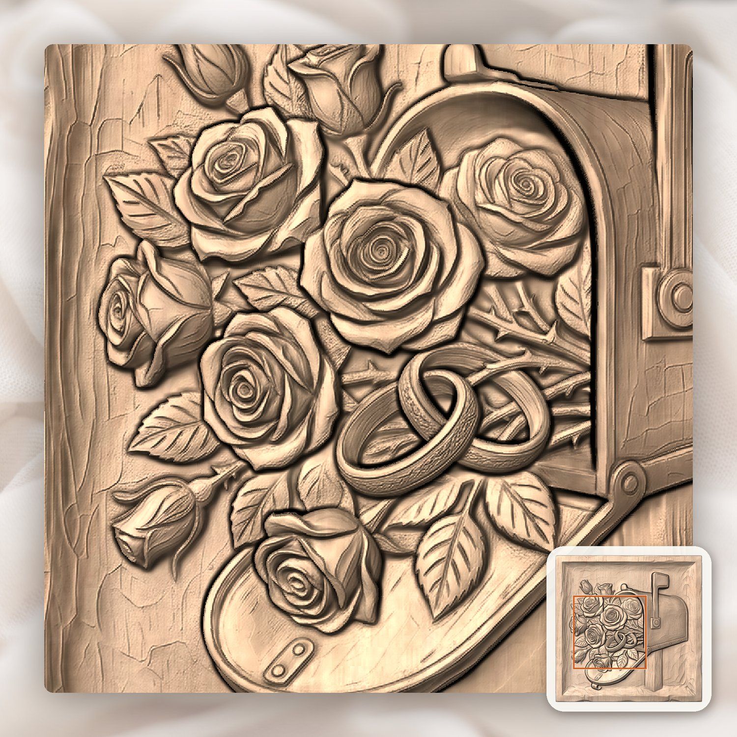 Romantic Rose Wedding Mailbox CNC Relief STL bas-relief STL — view 6
