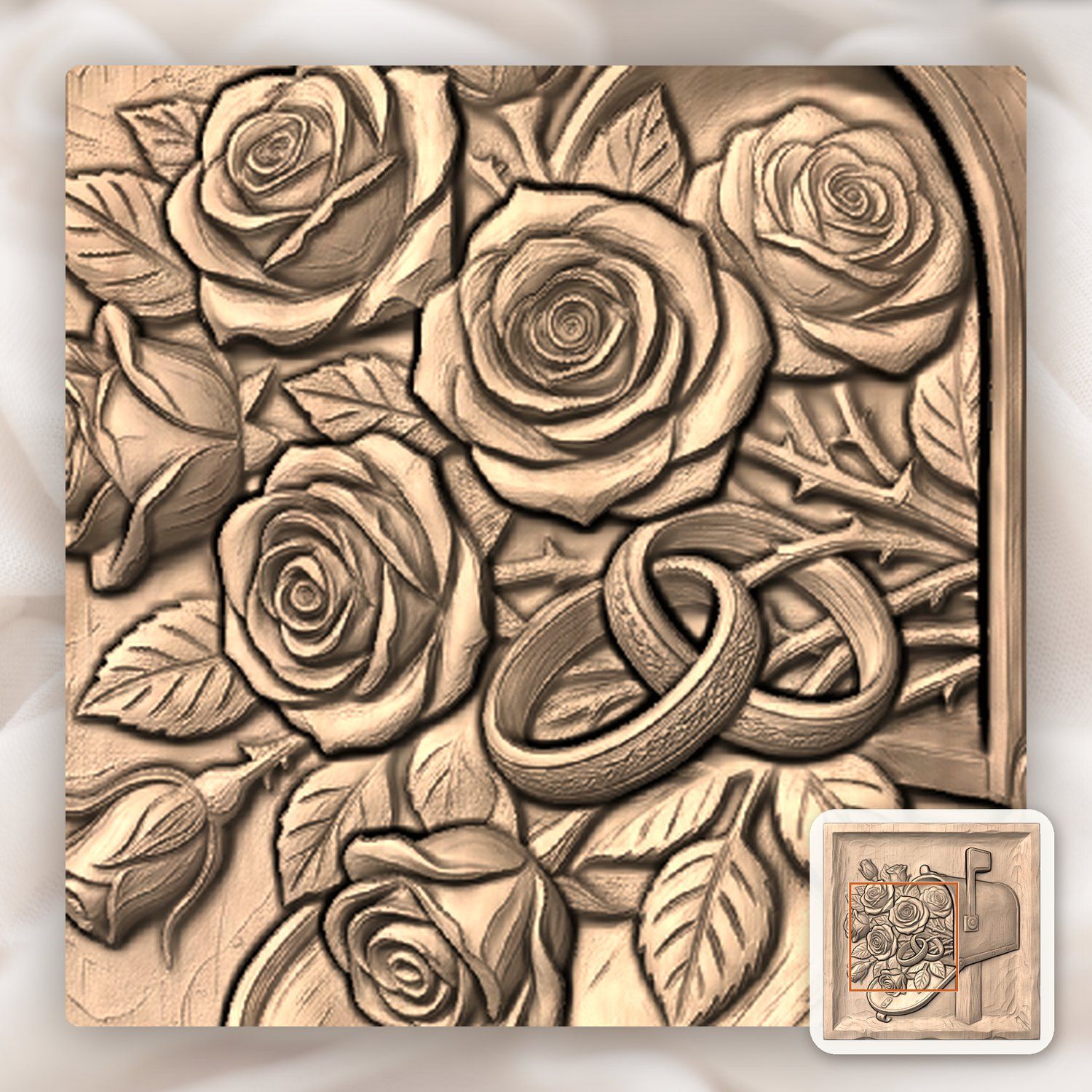 Romantic Rose Wedding Mailbox CNC Relief STL bas-relief STL — view 7