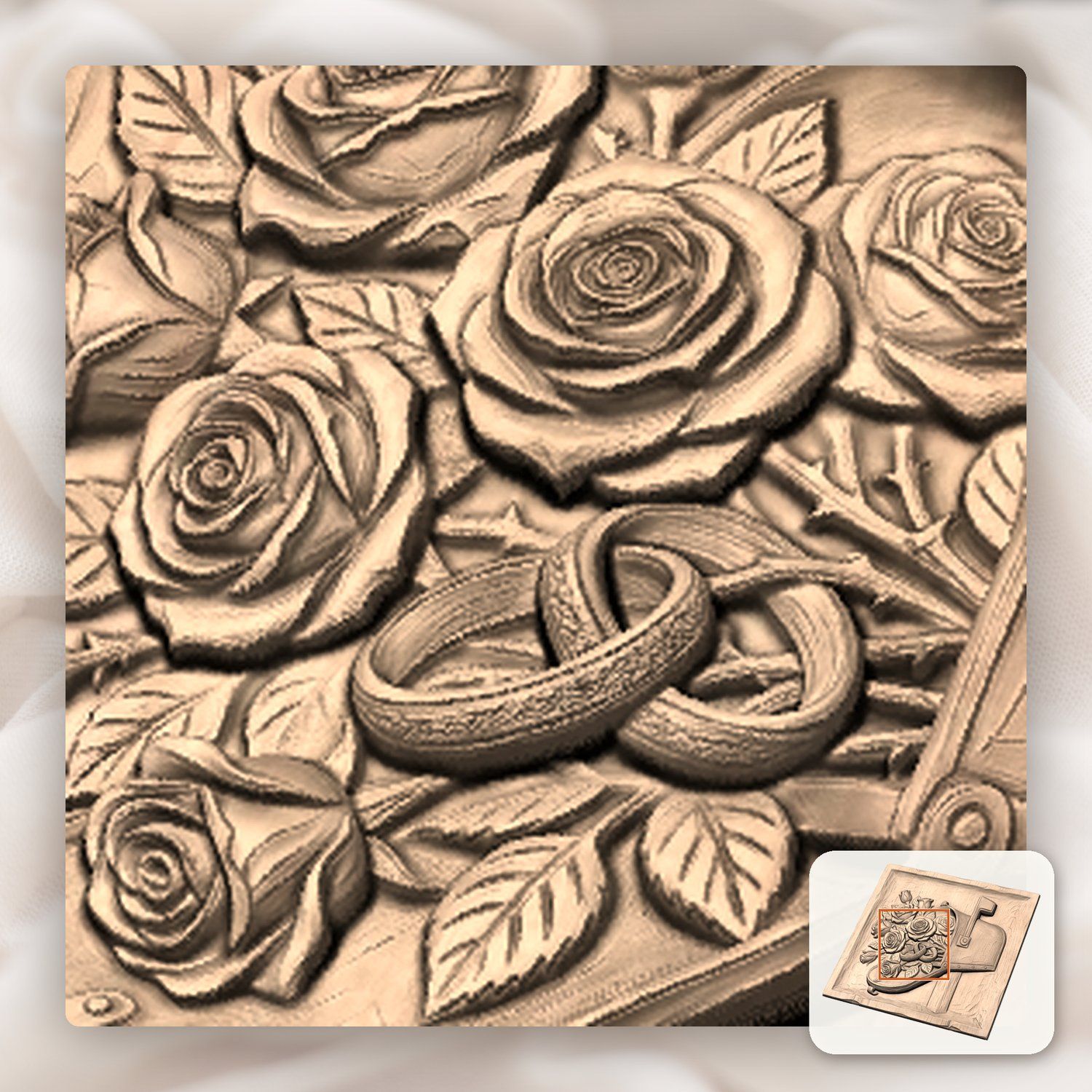 Romantic Rose Wedding Mailbox CNC Relief STL bas-relief STL — view 9