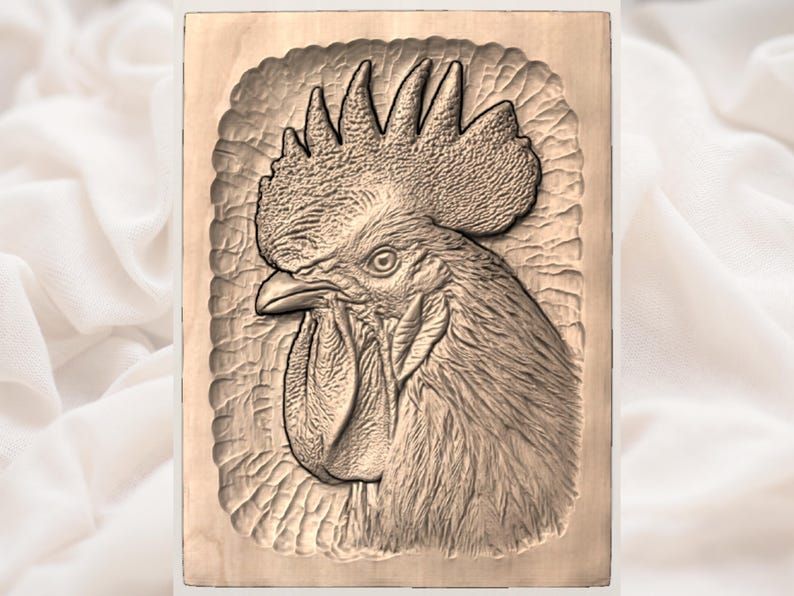 Proud Rooster Head Bas-Relief STL for CNC Carving bas-relief STL — view 2