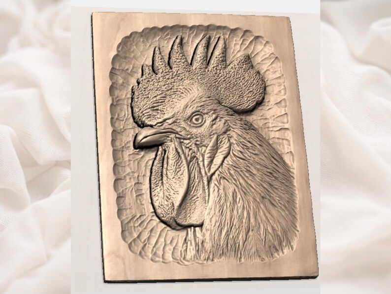 Proud Rooster Head Bas-Relief STL for CNC Carving bas-relief STL — view 3