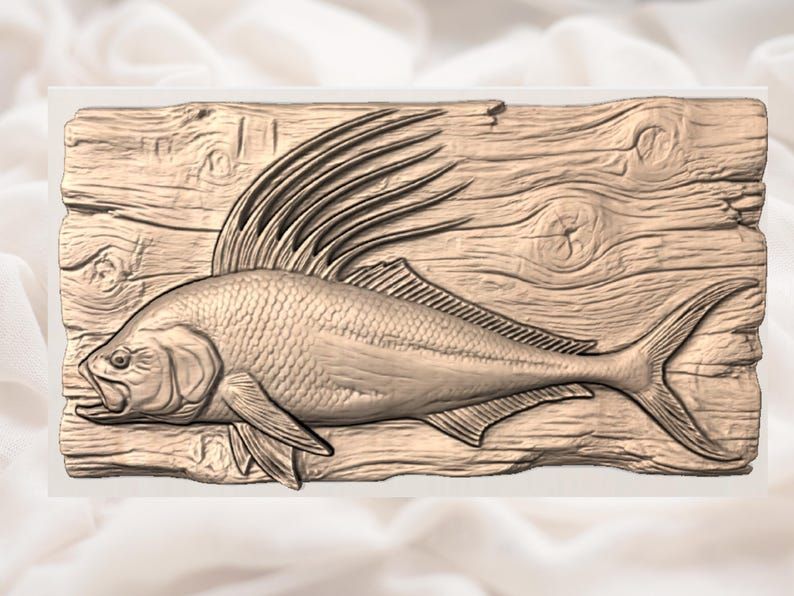 Roosterfish Bas-Relief STL with Comb Fin and Scale Detail bas-relief STL — view 2
