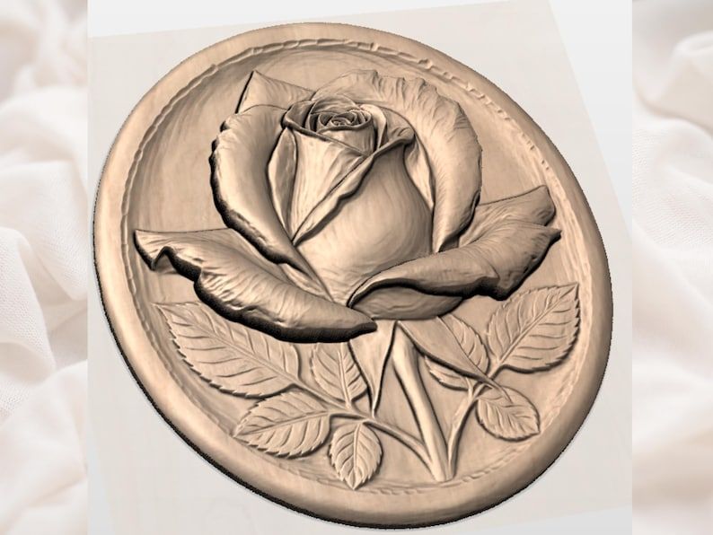 Blooming Rose Oval Plaque Bas-Relief STL for CNC Carving bas-relief STL — view 2