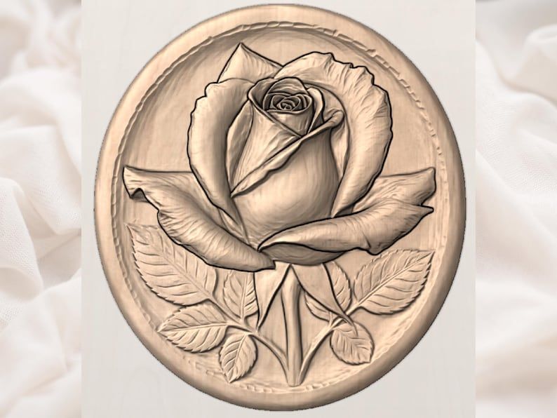 Blooming Rose Oval Plaque Bas-Relief STL for CNC Carving bas-relief STL — view 3