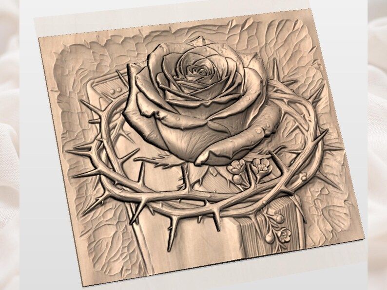 Red Rose and Crown of Thorns Bible Relief STL for CNC bas-relief STL — view 2