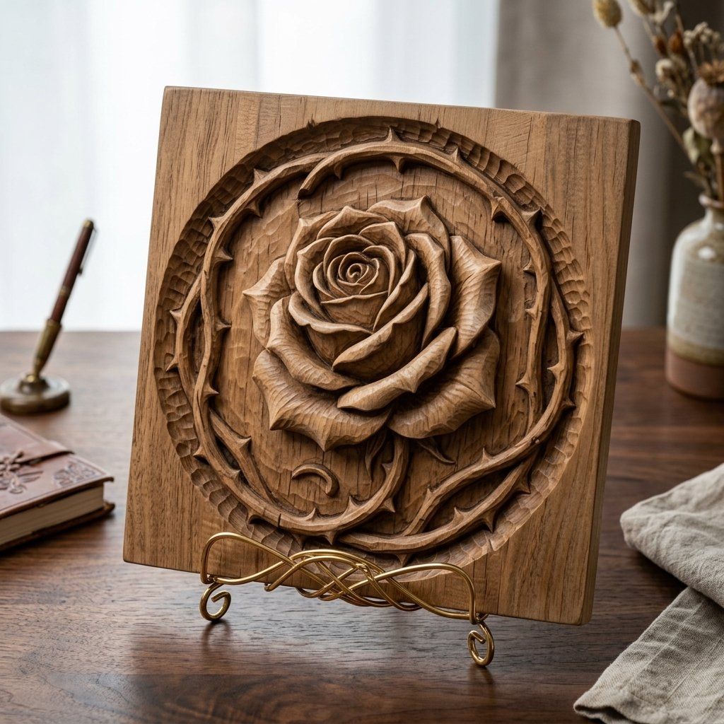 Rose Blossom Thorn Border CNC Relief STL bas-relief STL — view 3