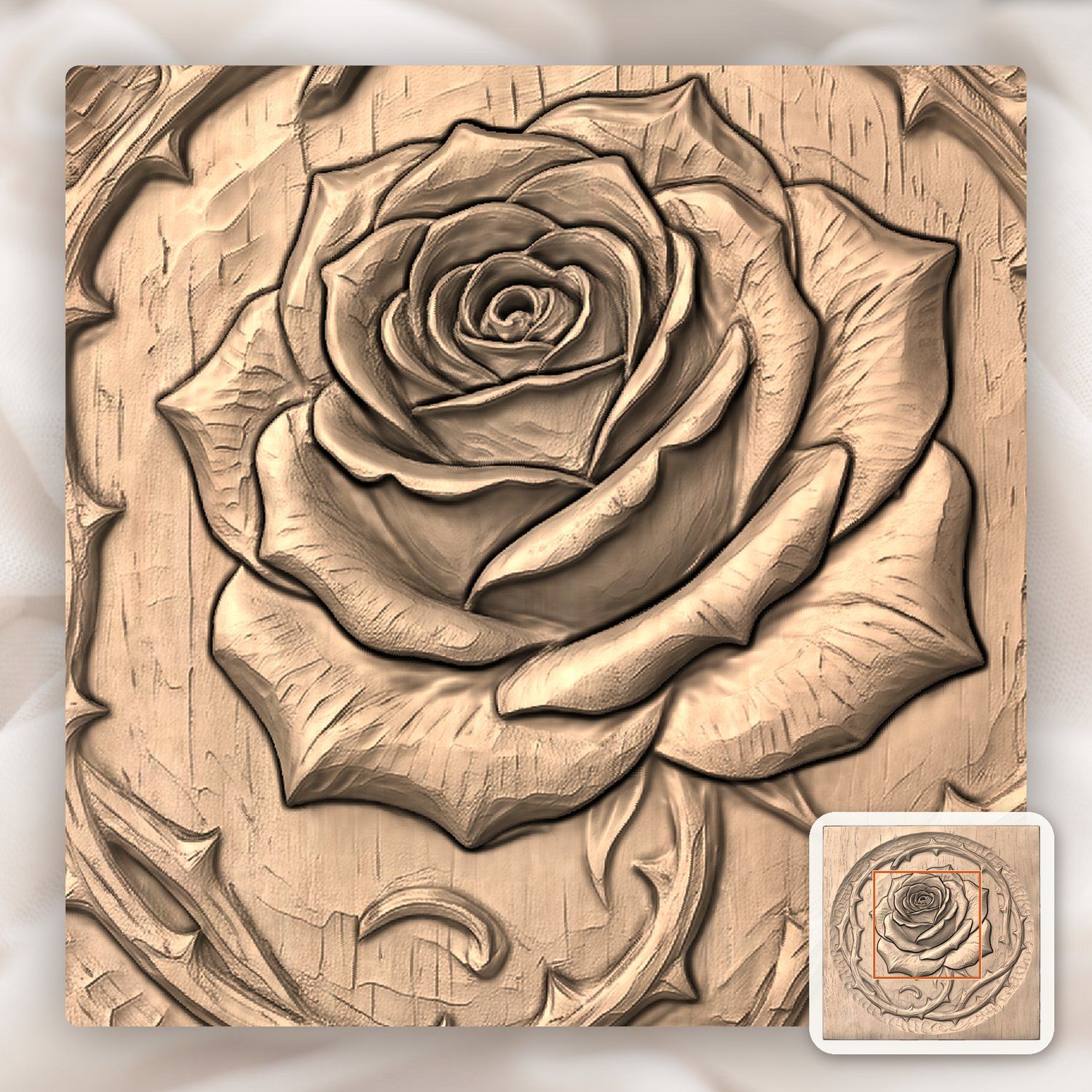Rose Blossom Thorn Border CNC Relief STL bas-relief STL — view 6