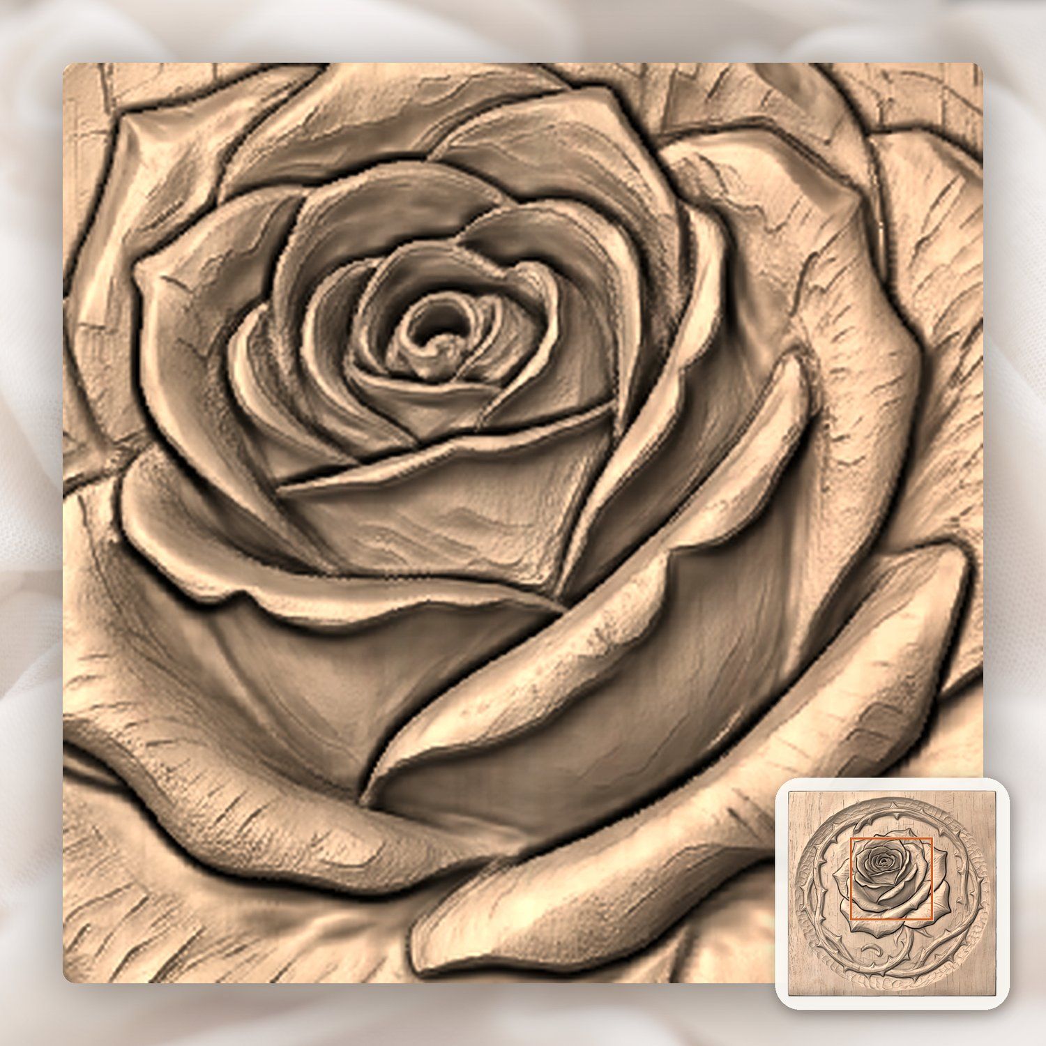 Rose Blossom Thorn Border CNC Relief STL bas-relief STL — view 7