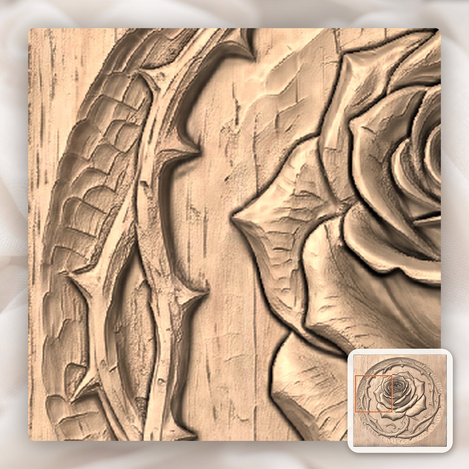 Rose Blossom Thorn Border CNC Relief STL bas-relief STL — view 8