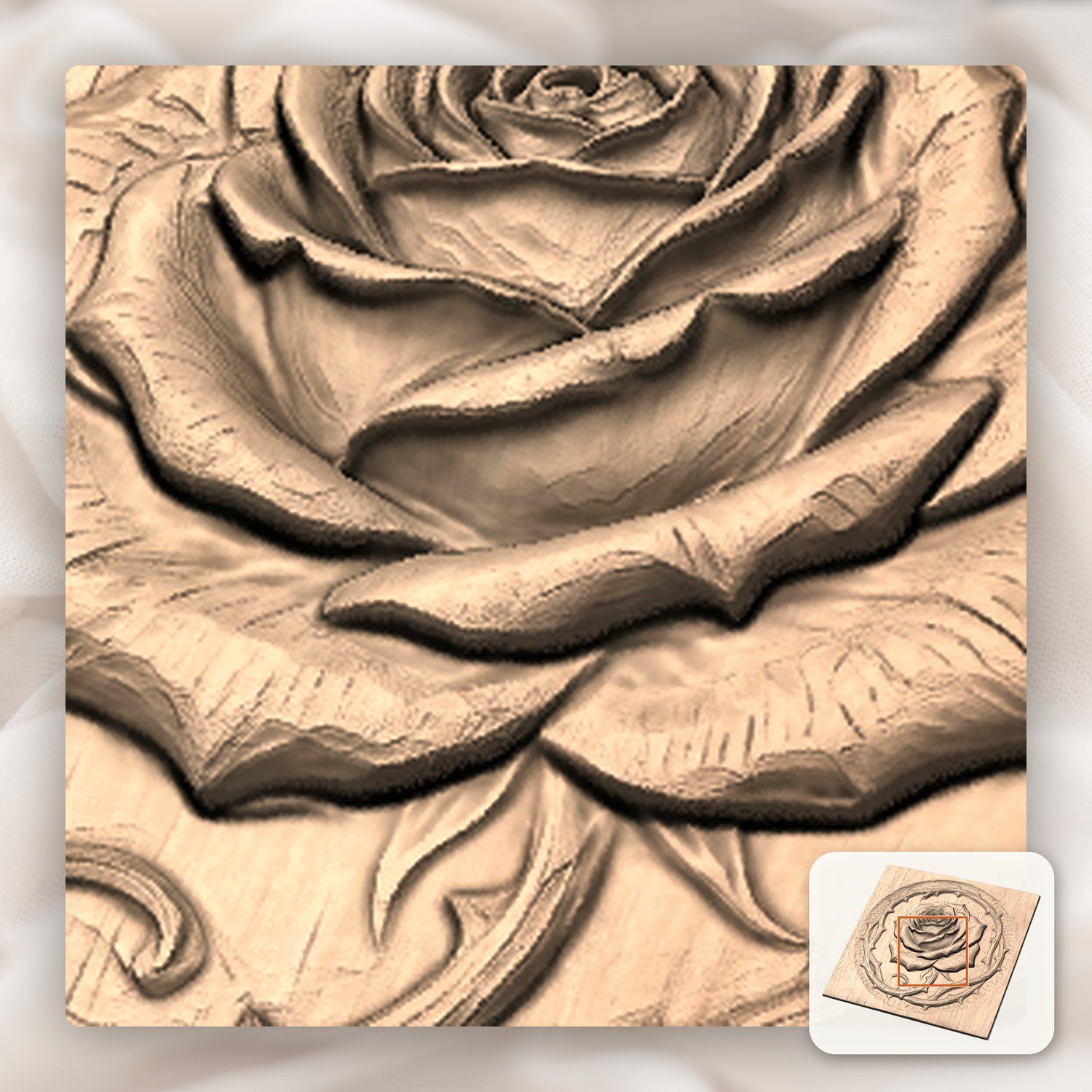 Rose Blossom Thorn Border CNC Relief STL bas-relief STL — view 9