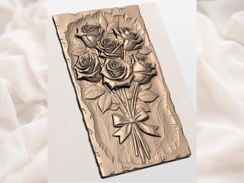 Red Rose Bouquet with Ribbon Bow Bas-Relief STL Carving File bas-relief STL — view 2