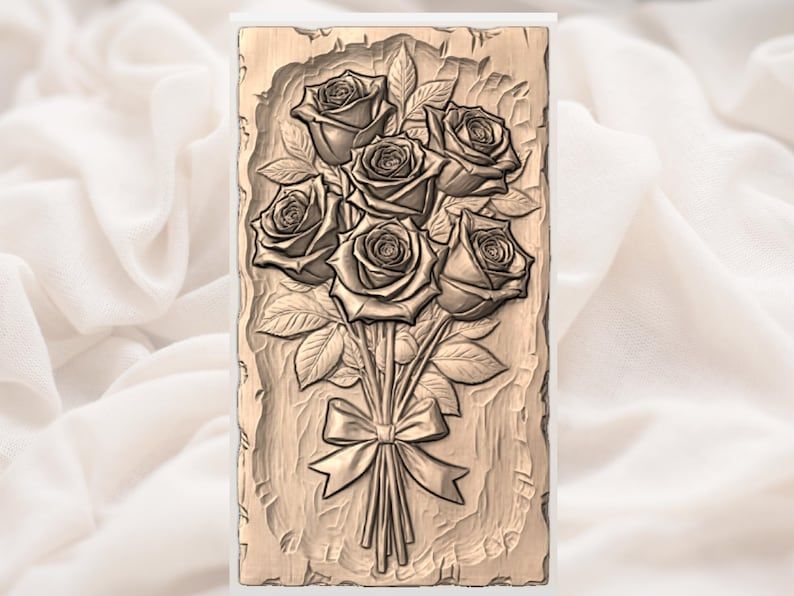 Red Rose Bouquet with Ribbon Bow Bas-Relief STL Carving File bas-relief STL — view 3