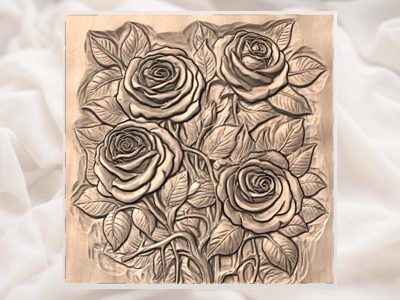 Four Roses Bas-Relief Bouquet STL for CNC Carving bas-relief STL — view 2