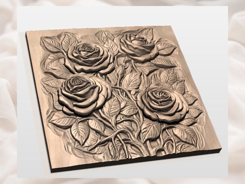 Four Roses Bas-Relief Bouquet STL for CNC Carving bas-relief STL — view 3