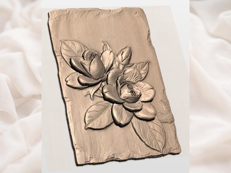 Twin Roses Bas-Relief STL, Layered Petals and Leaves Panel bas-relief STL — view 2