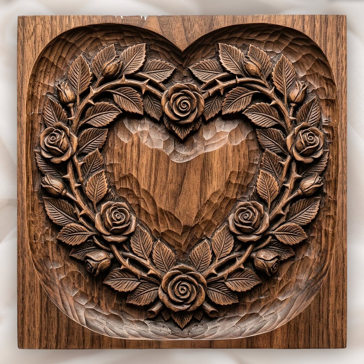 Rose Heart Wreath with Thorns CNC Relief STL bas-relief STL design