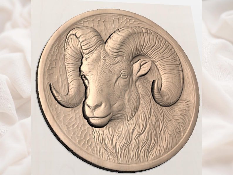 Bighorn Ram Head Round Bas-Relief STL for CNC Carving bas-relief STL — view 2