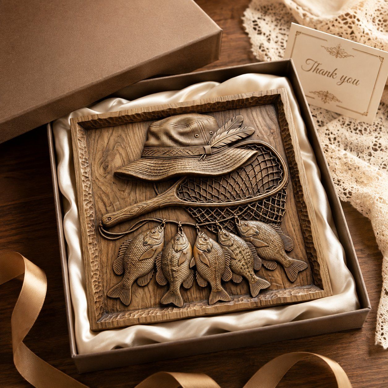 Rustic Angler Fisherman Scene with Sunfish Stringer CNC Relief STL bas-relief STL — view 8