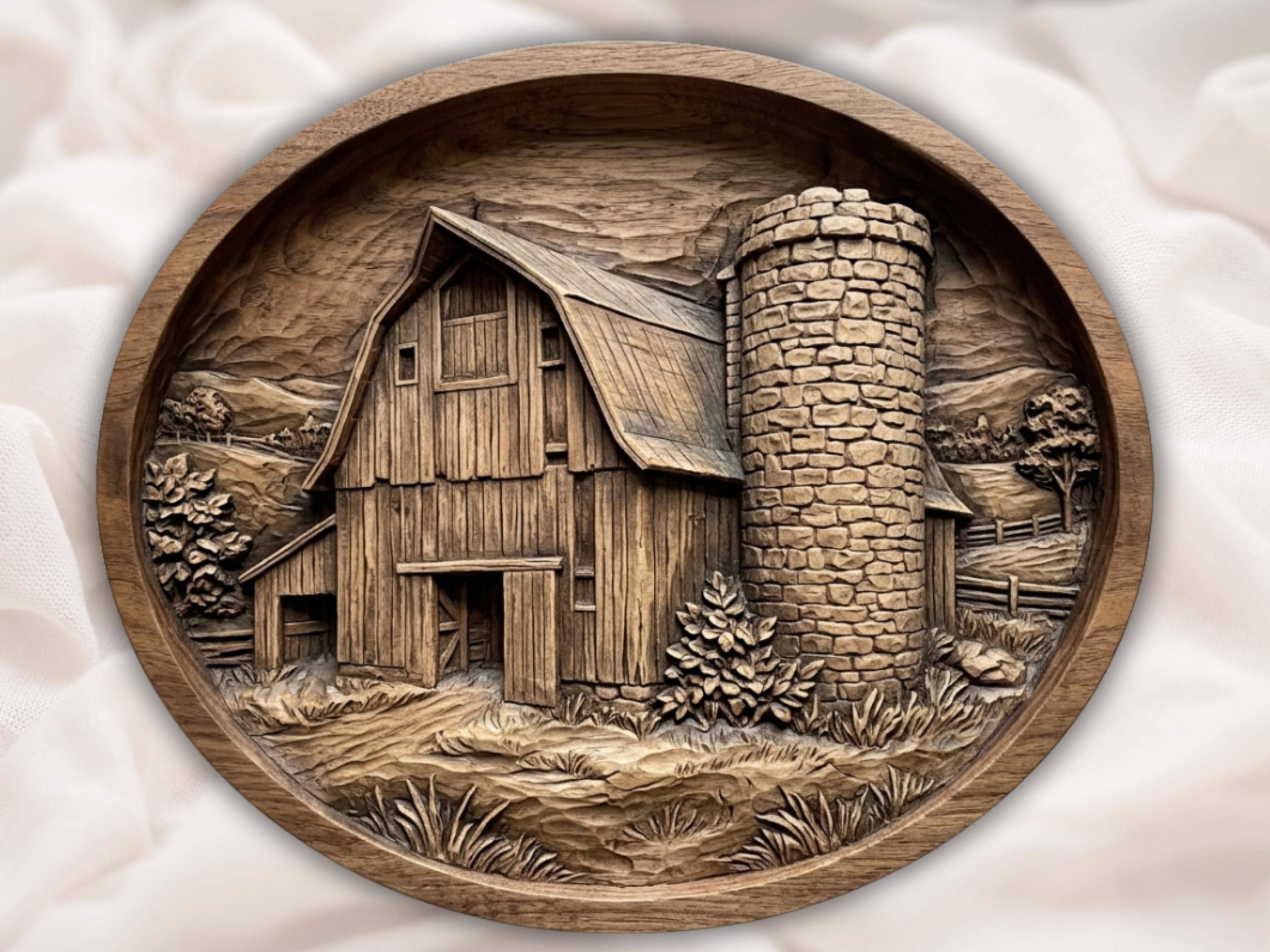 Rustic Barn and Silo Bas Relief Wall Art bas-relief STL file for CNC router, laser engraver & 3D printing