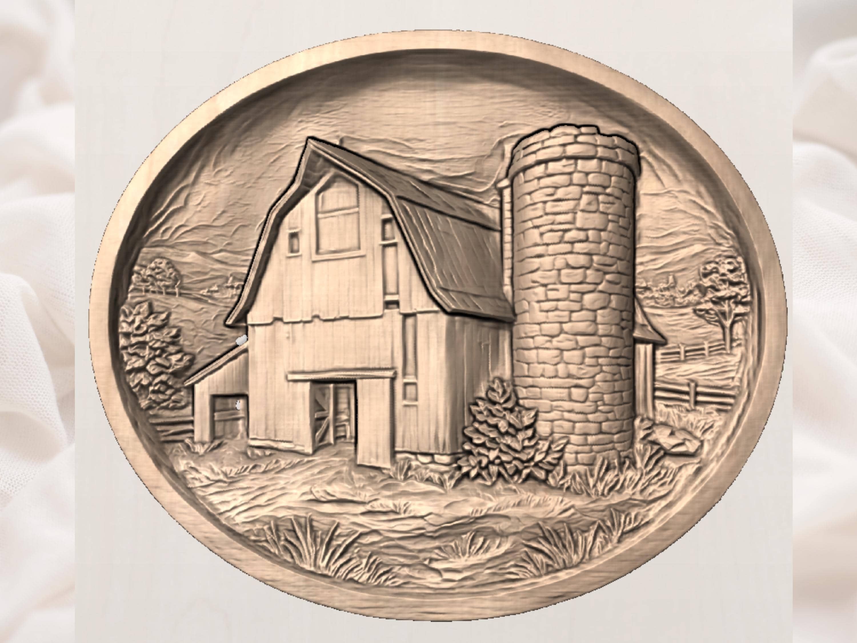 Rustic Barn and Silo Bas Relief Wall Art bas-relief STL — view 2