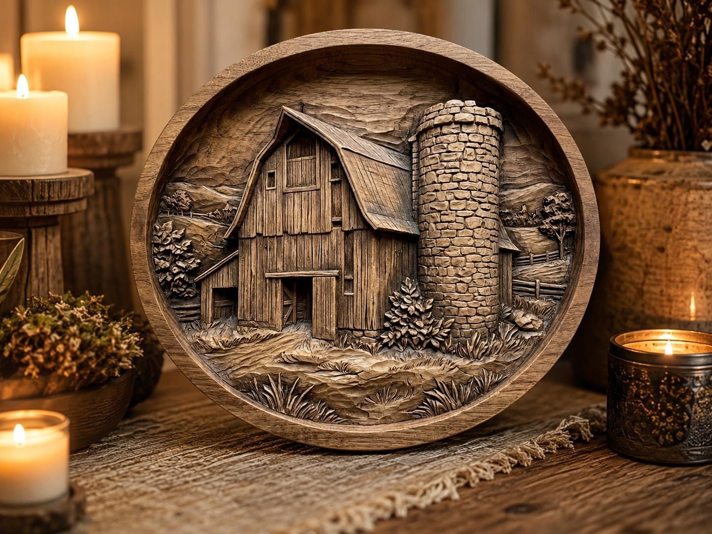 Rustic Barn and Silo Bas Relief Wall Art bas-relief STL — view 4
