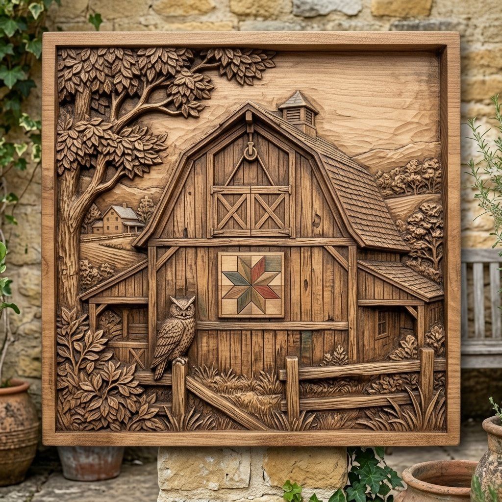 Rustic Barn Heritage Wall Art bas-relief STL — view 8