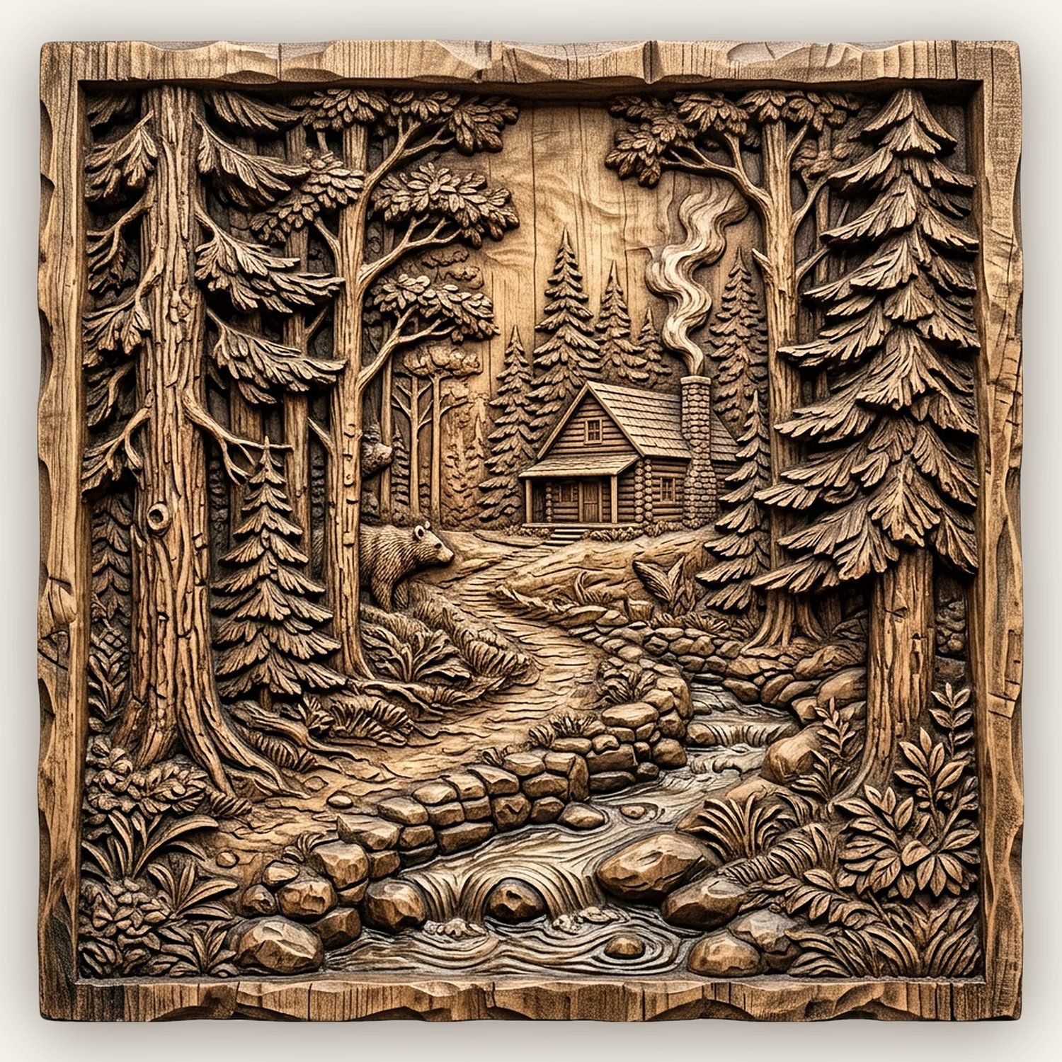 Rustic Cabin Forest Creek CNC Relief STL bas-relief STL design