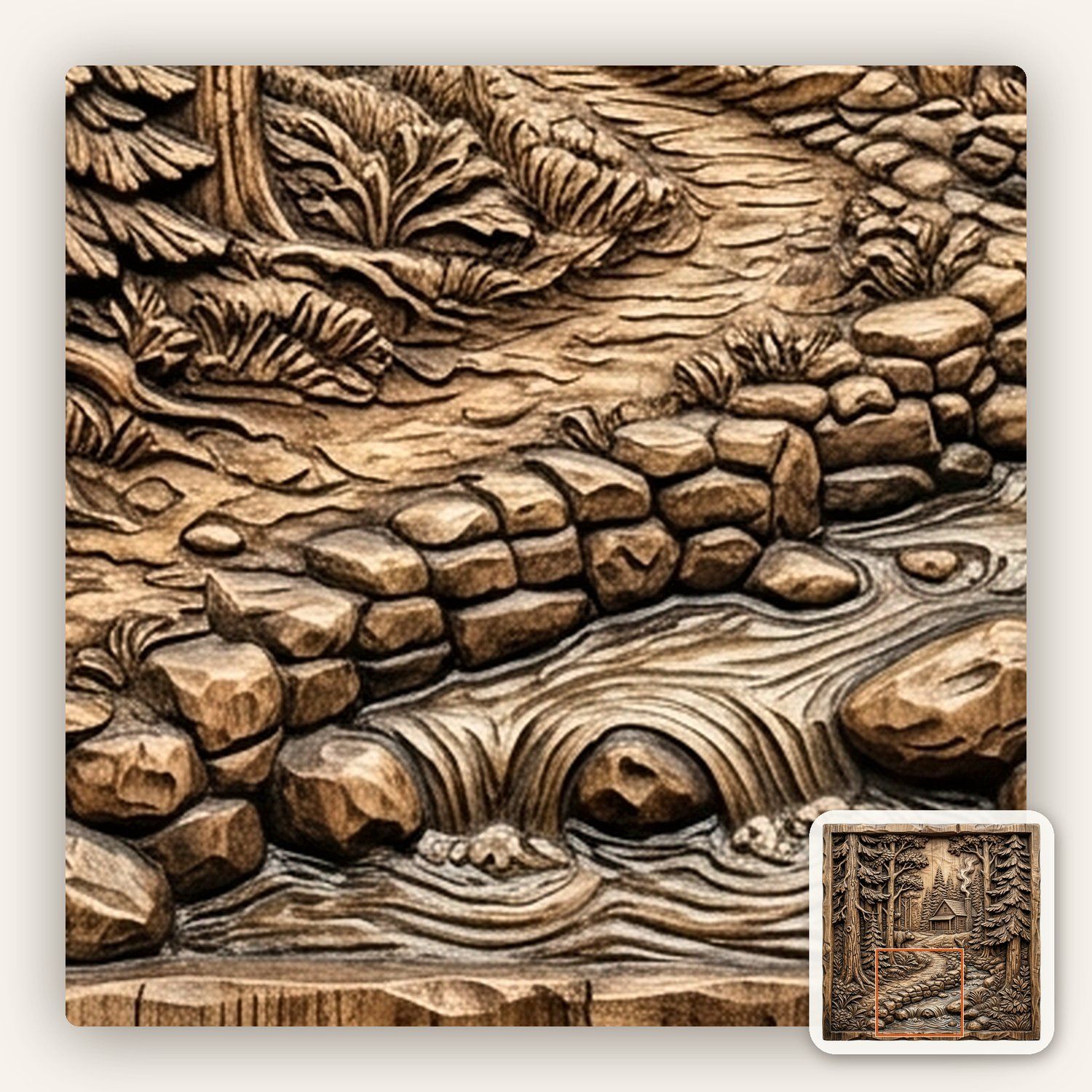 Rustic Cabin Forest Creek CNC Relief STL bas-relief STL — view 10