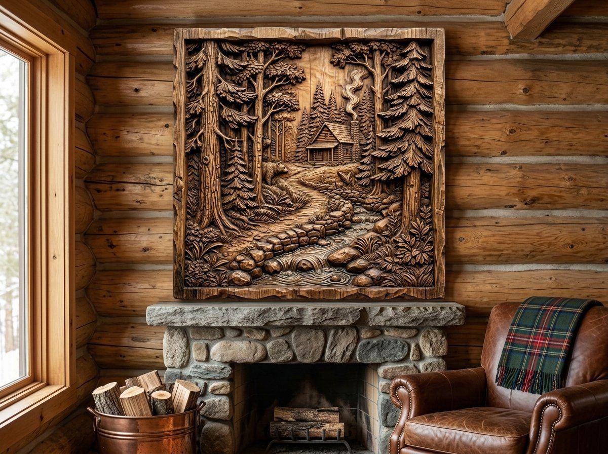 Rustic Cabin Forest Creek CNC Relief STL bas-relief STL — view 11