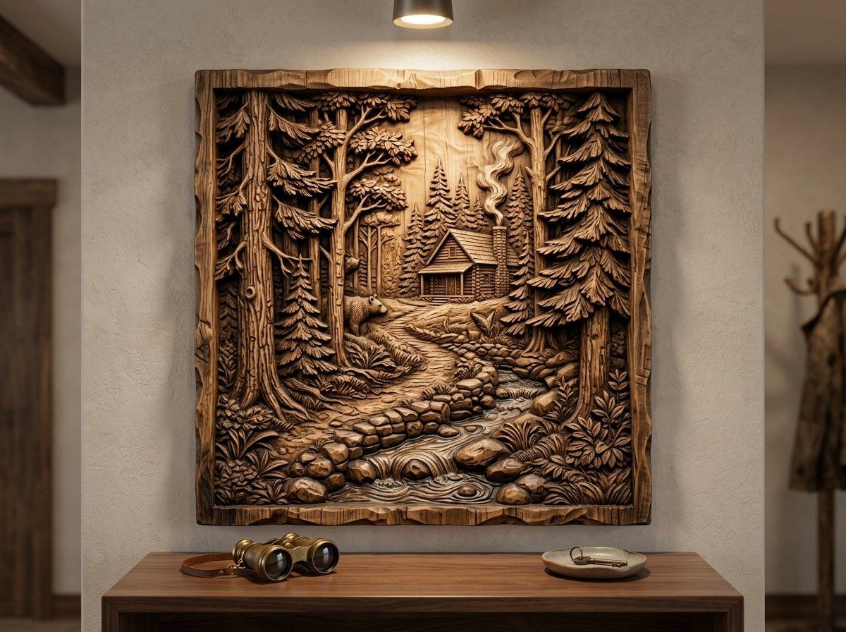 Rustic Cabin Forest Creek CNC Relief STL bas-relief STL — view 12