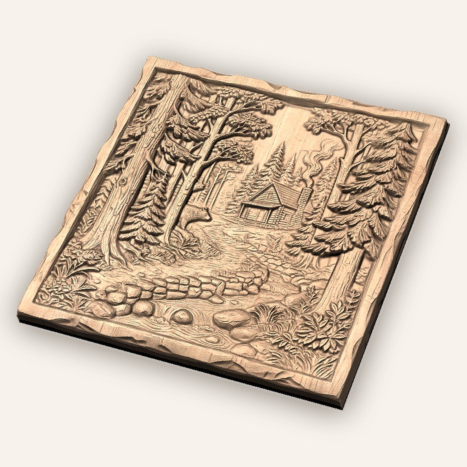 Rustic Cabin Forest Creek CNC Relief STL bas-relief STL — view 4