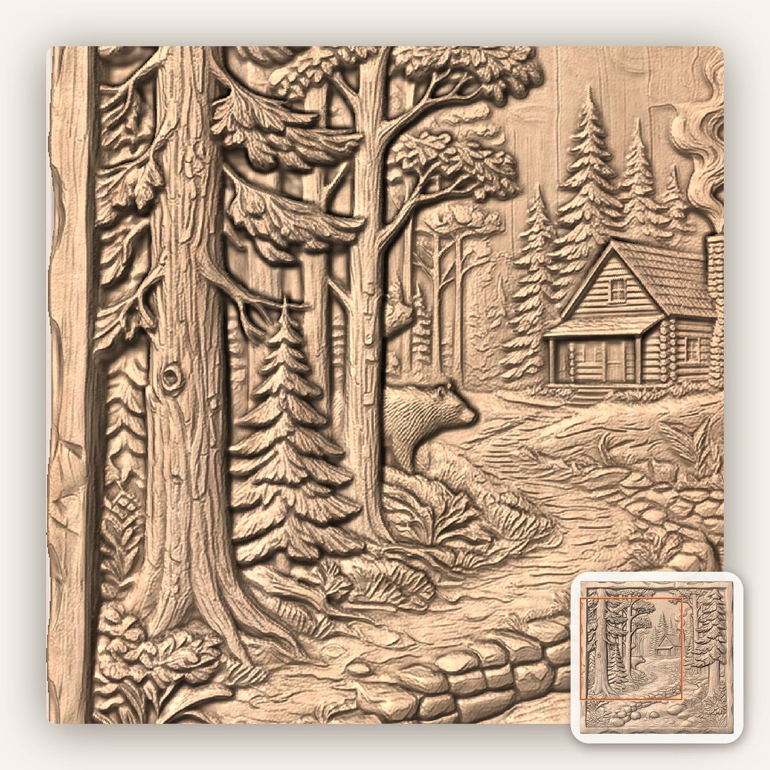 Rustic Cabin Forest Creek CNC Relief STL bas-relief STL — view 6