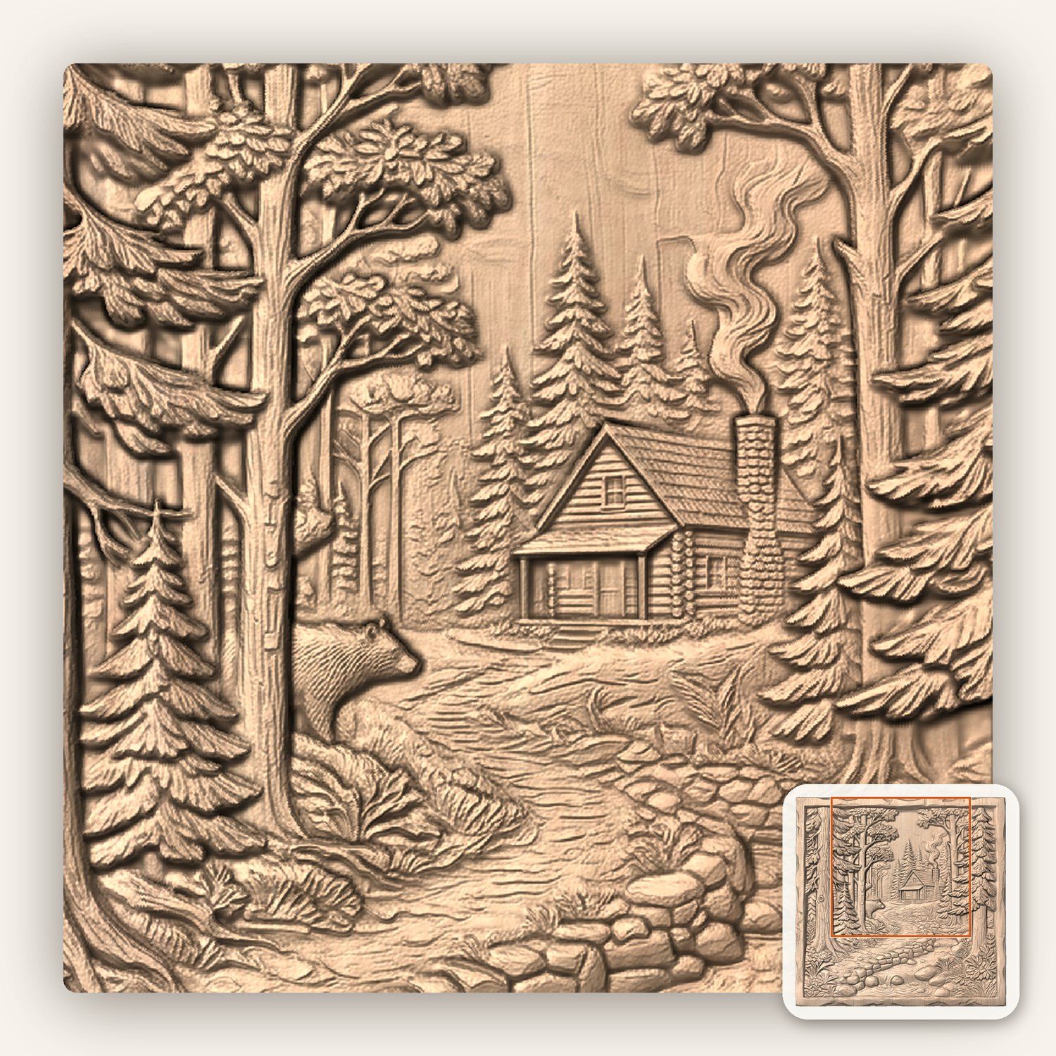 Rustic Cabin Forest Creek CNC Relief STL bas-relief STL — view 8