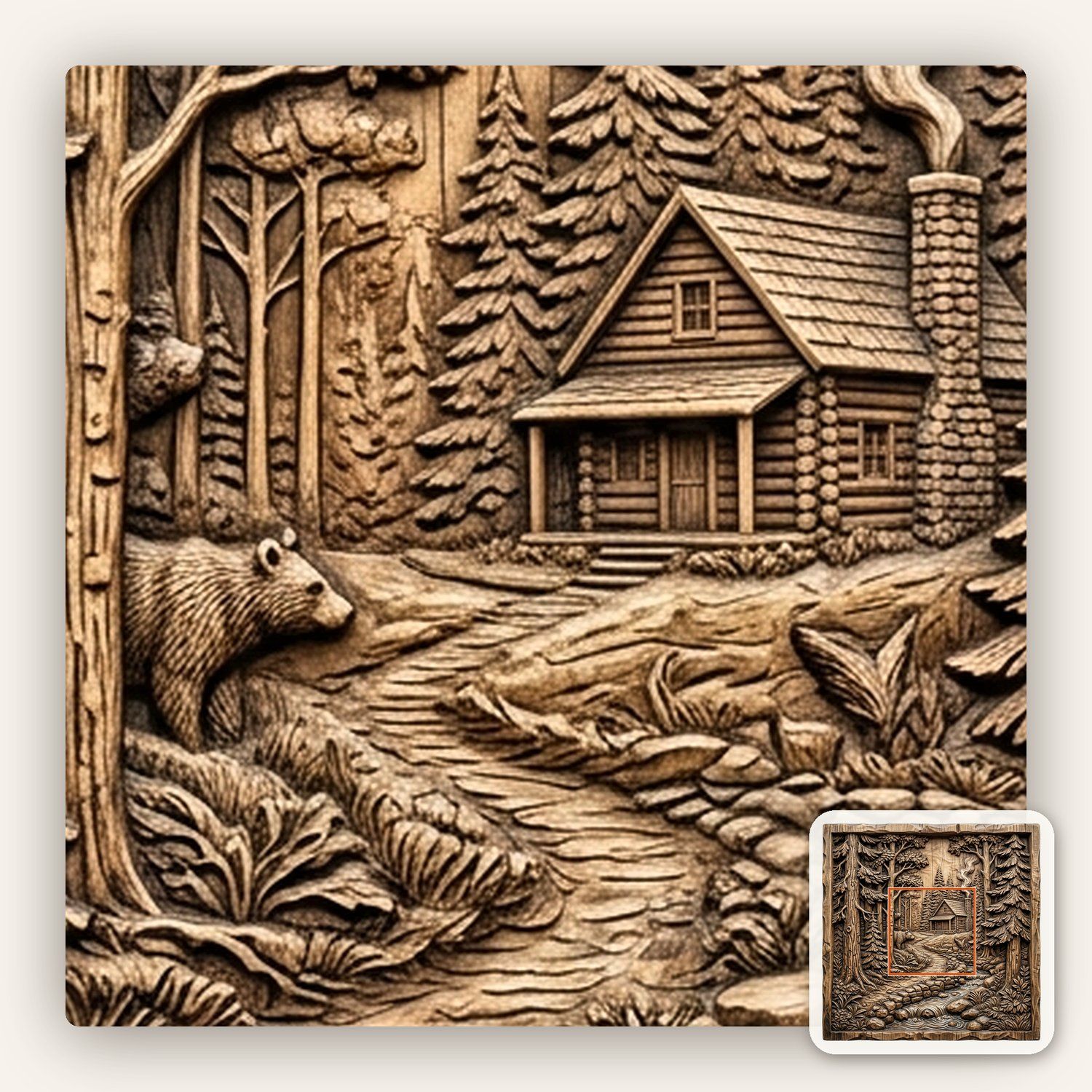 Rustic Cabin Forest Creek CNC Relief STL bas-relief STL — view 9