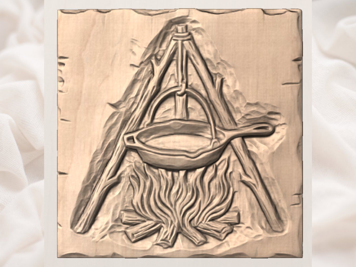 Rustic Campfire Cooking Wall Art bas-relief STL — view 2