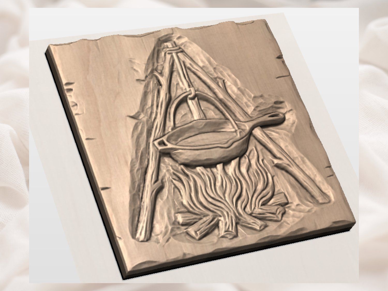 Rustic Campfire Cooking Wall Art bas-relief STL — view 3