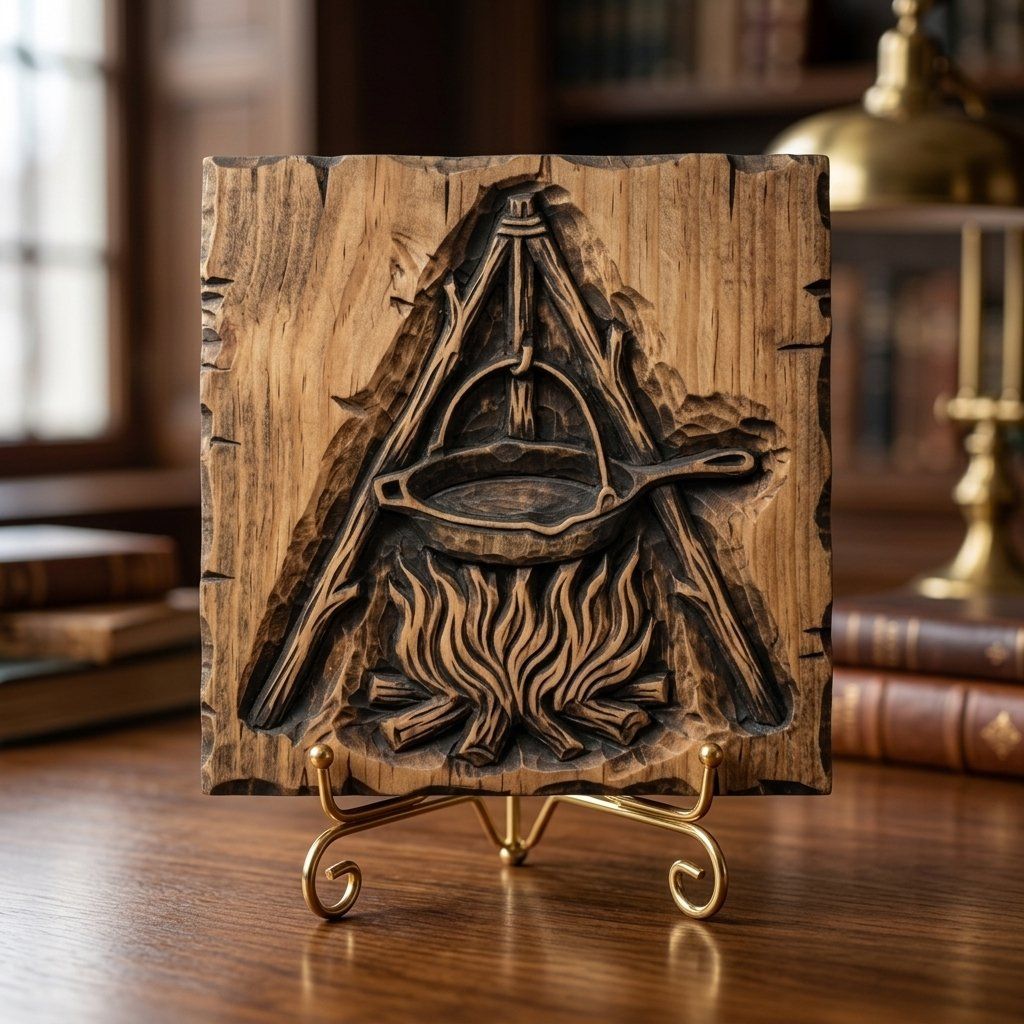 Rustic Campfire Cooking Wall Art bas-relief STL — view 6