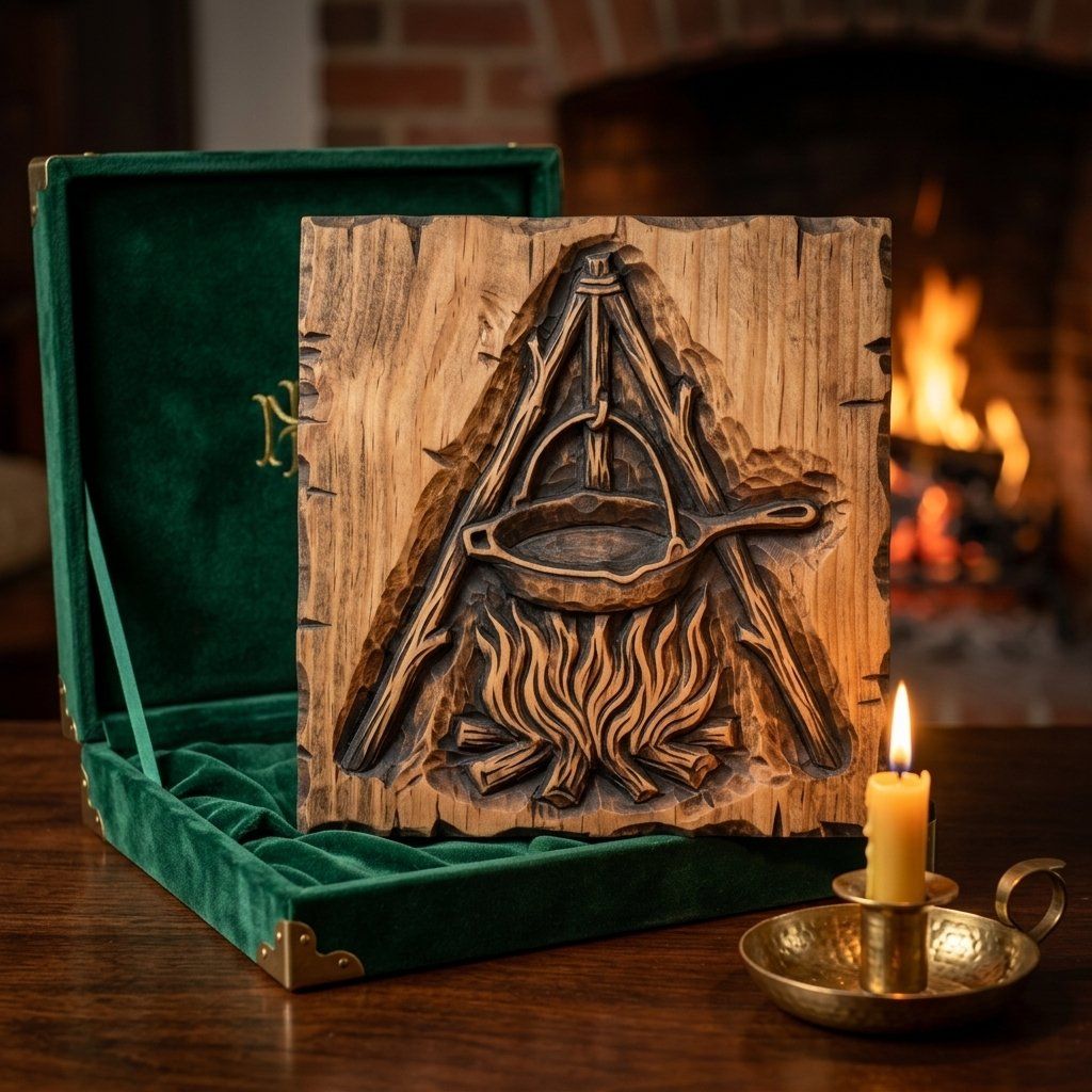 Rustic Campfire Cooking Wall Art bas-relief STL — view 8