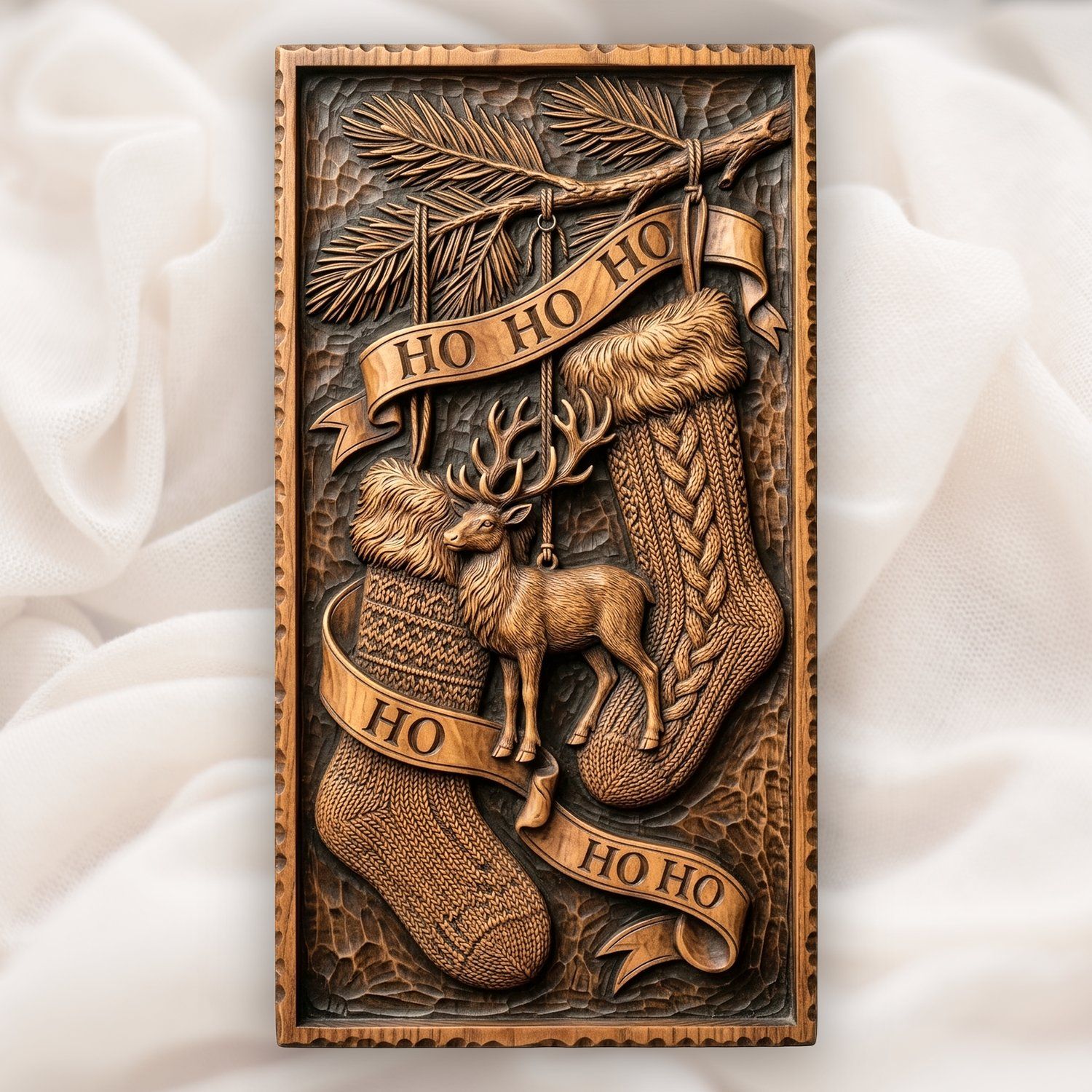 Rustic Christmas Stockings Reindeer CNC Relief STL bas-relief STL design