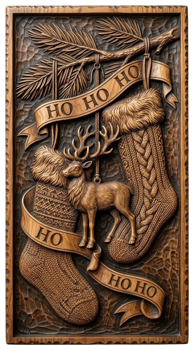 Rustic Christmas Stockings Reindeer CNC Relief STL bas-relief STL — view 11