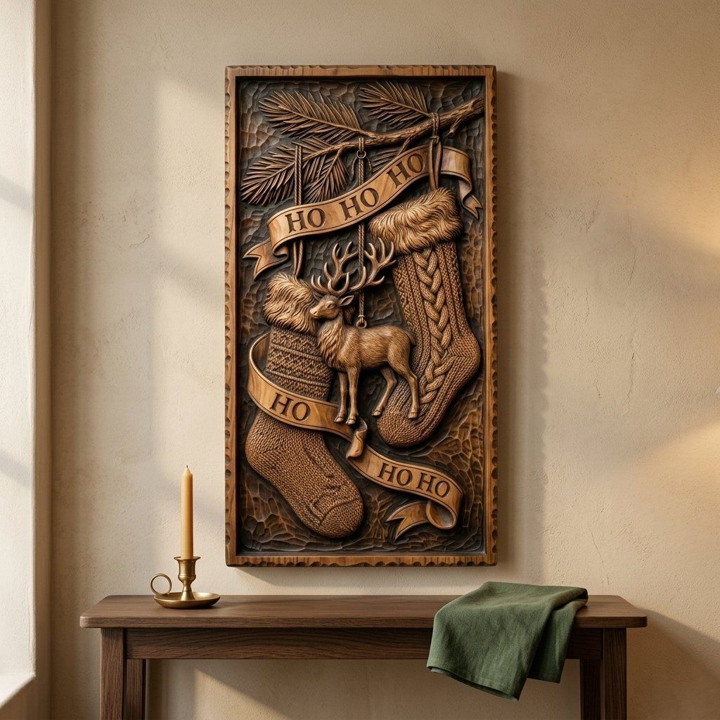 Rustic Christmas Stockings Reindeer CNC Relief STL bas-relief STL — view 12